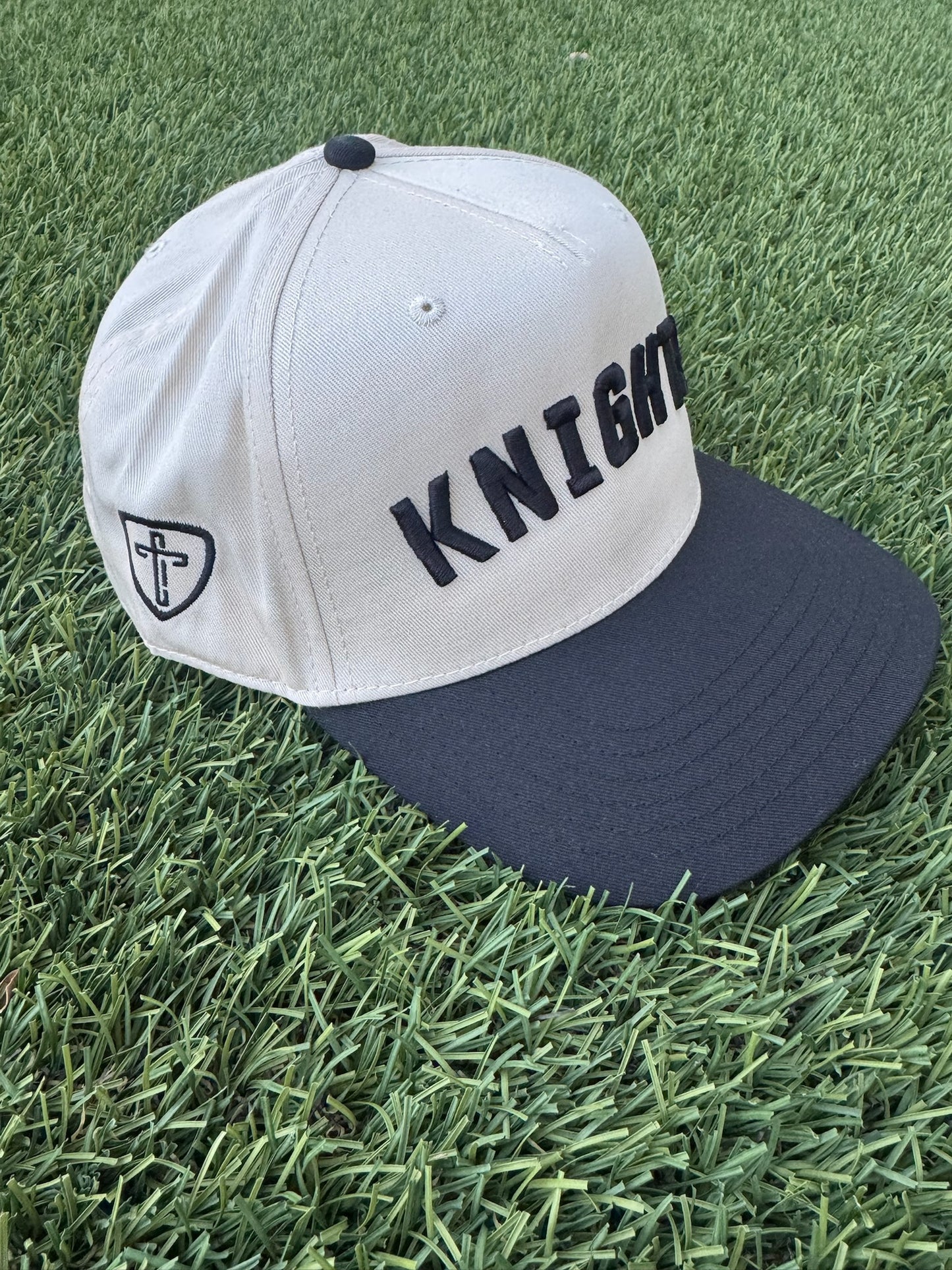 Two Tone Natural and Black Knights Embroidered Canvas Baseball Hat