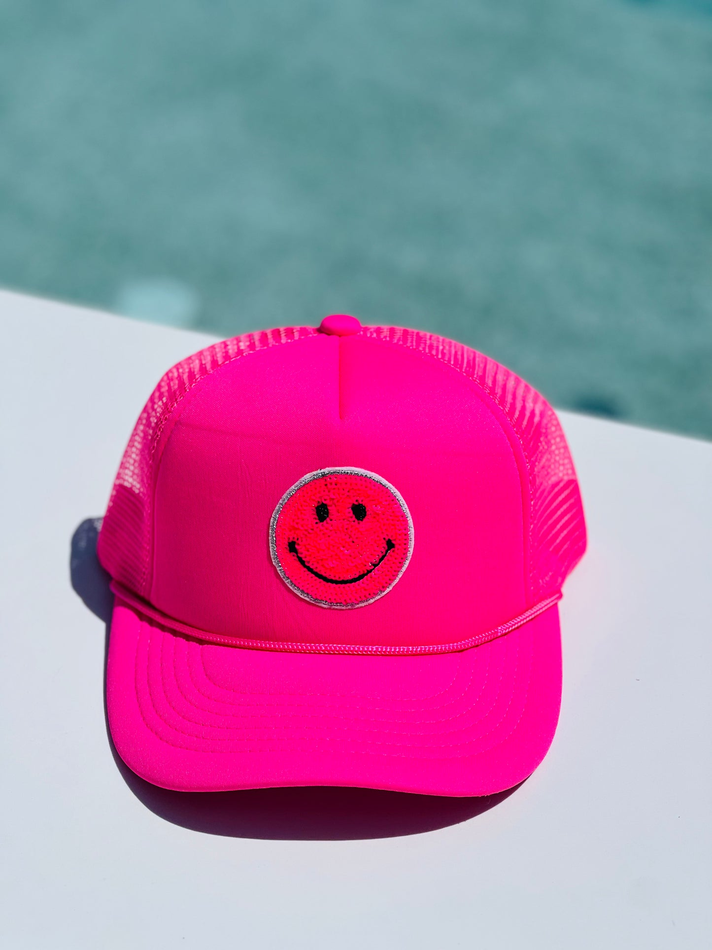 Neon Pink Smiley Face Hat
