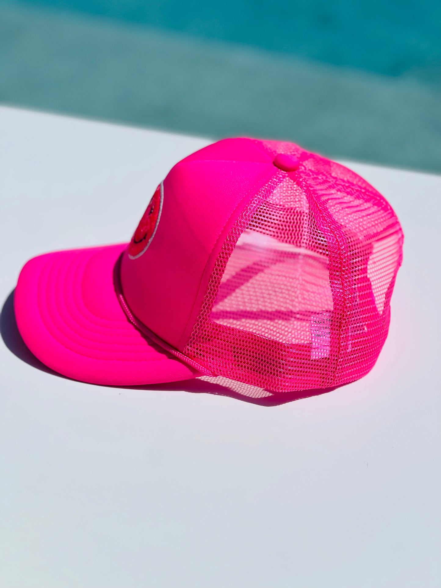 Neon Pink Smiley Face Hat