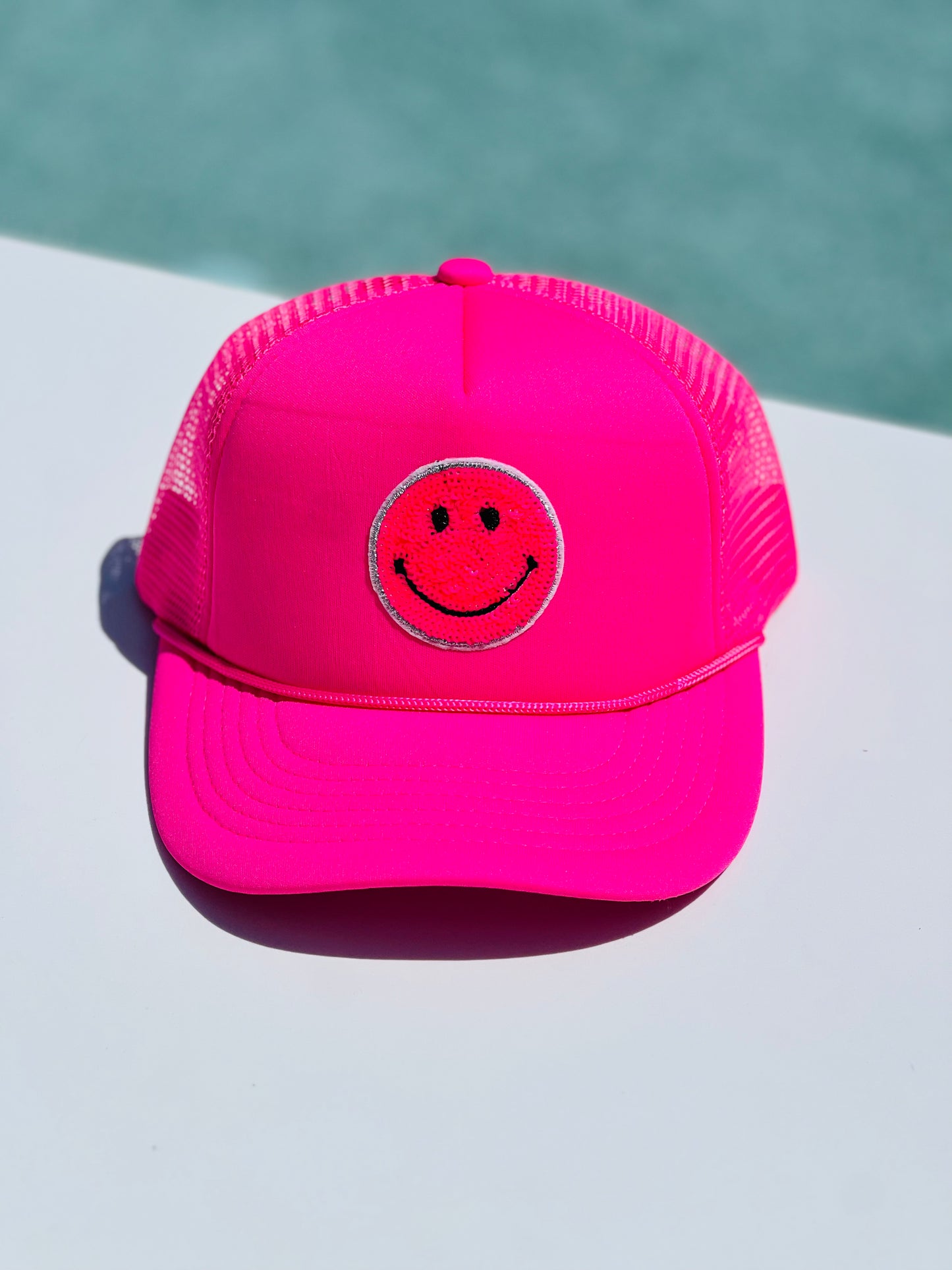 Neon Pink Smiley Face Hat