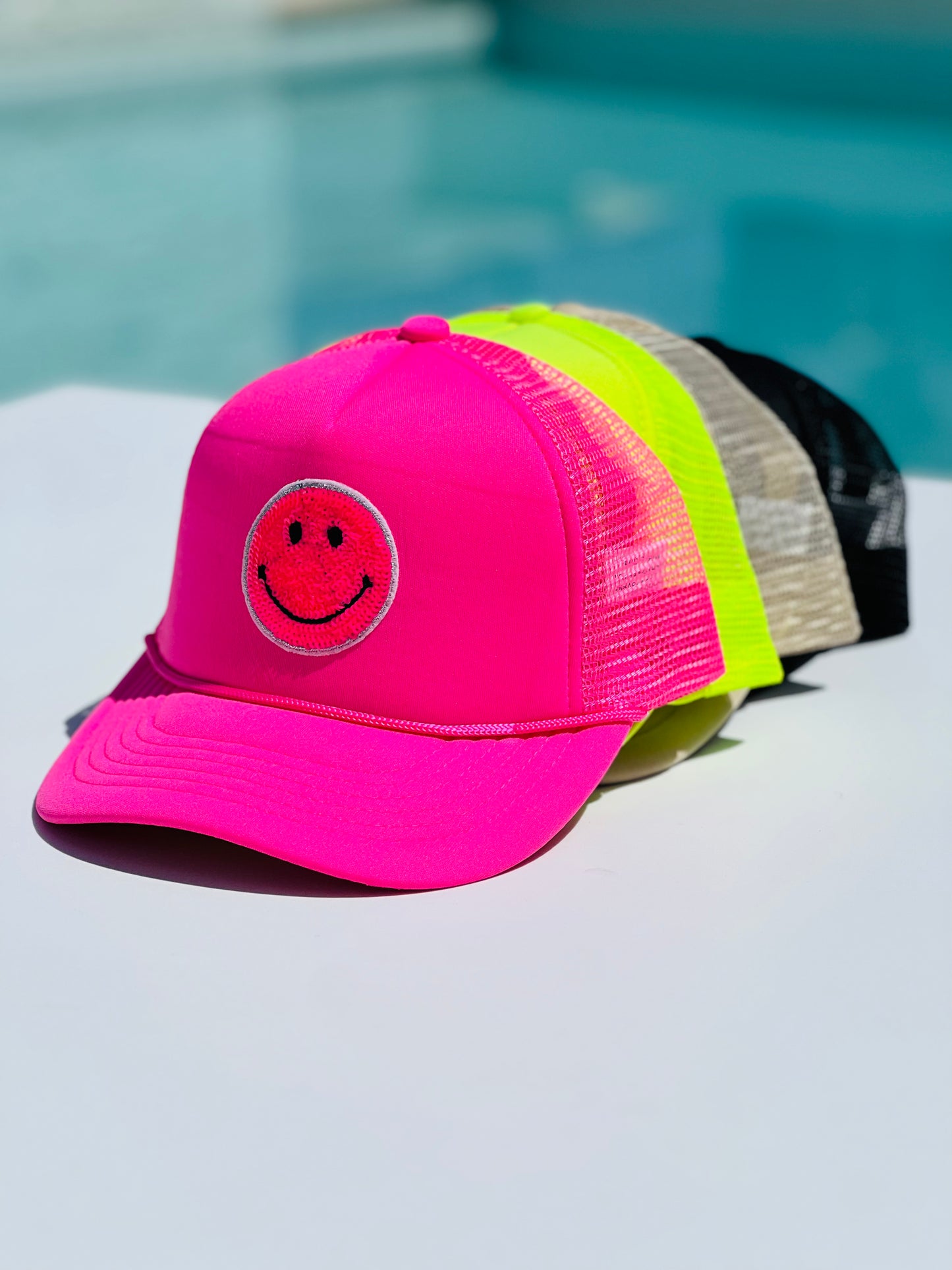 Neon Pink Smiley Face Hat
