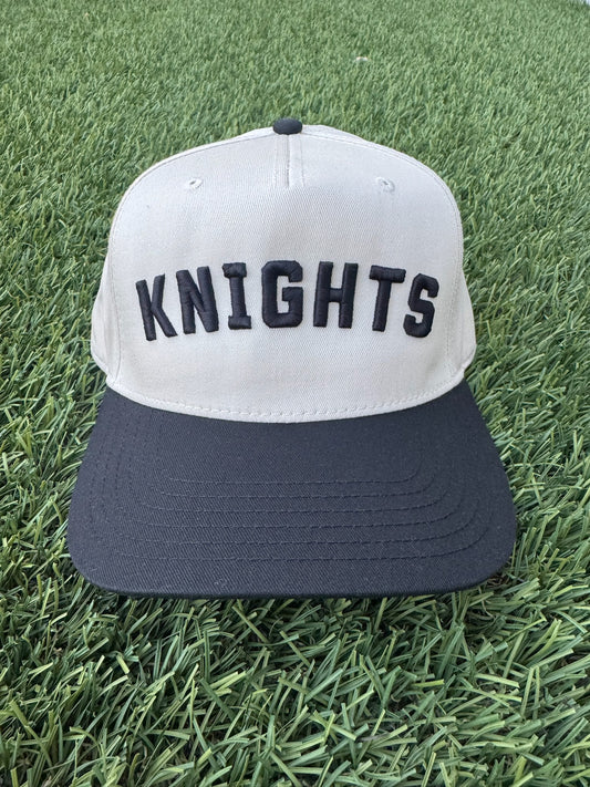 Two Tone Natural and Black Knights Embroidered Canvas Baseball Hat