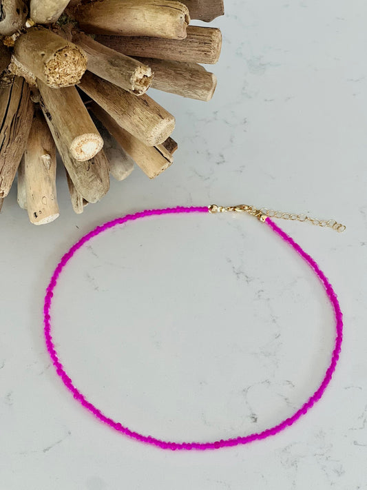 Frosted Fuschia Beaded Necklace (Individual)