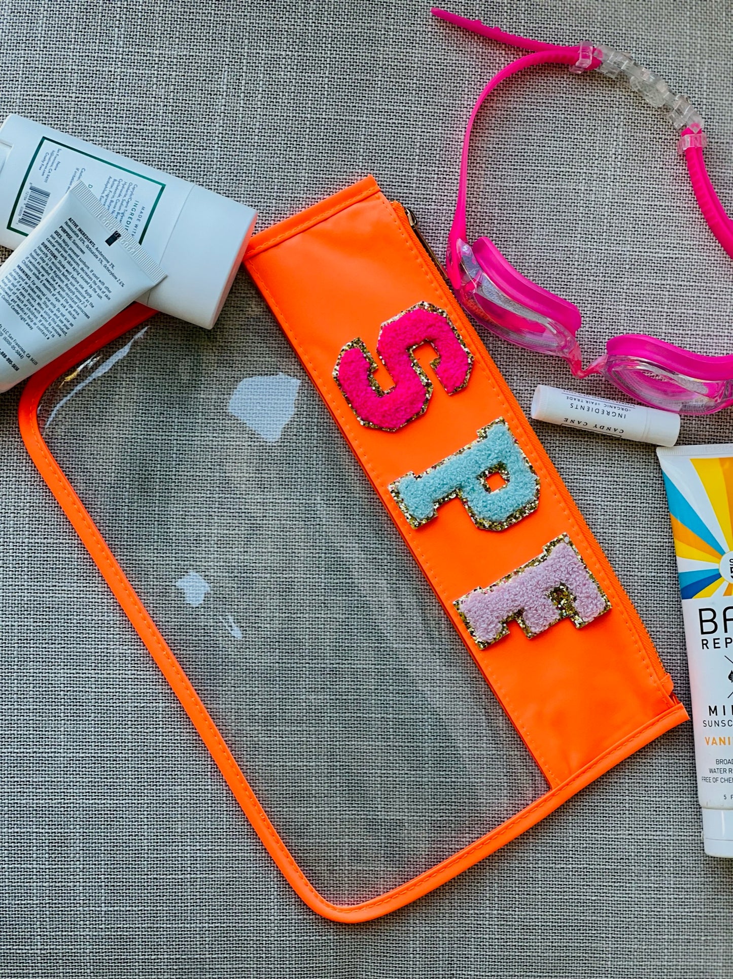 Neon Orange Clear Flat Pouch