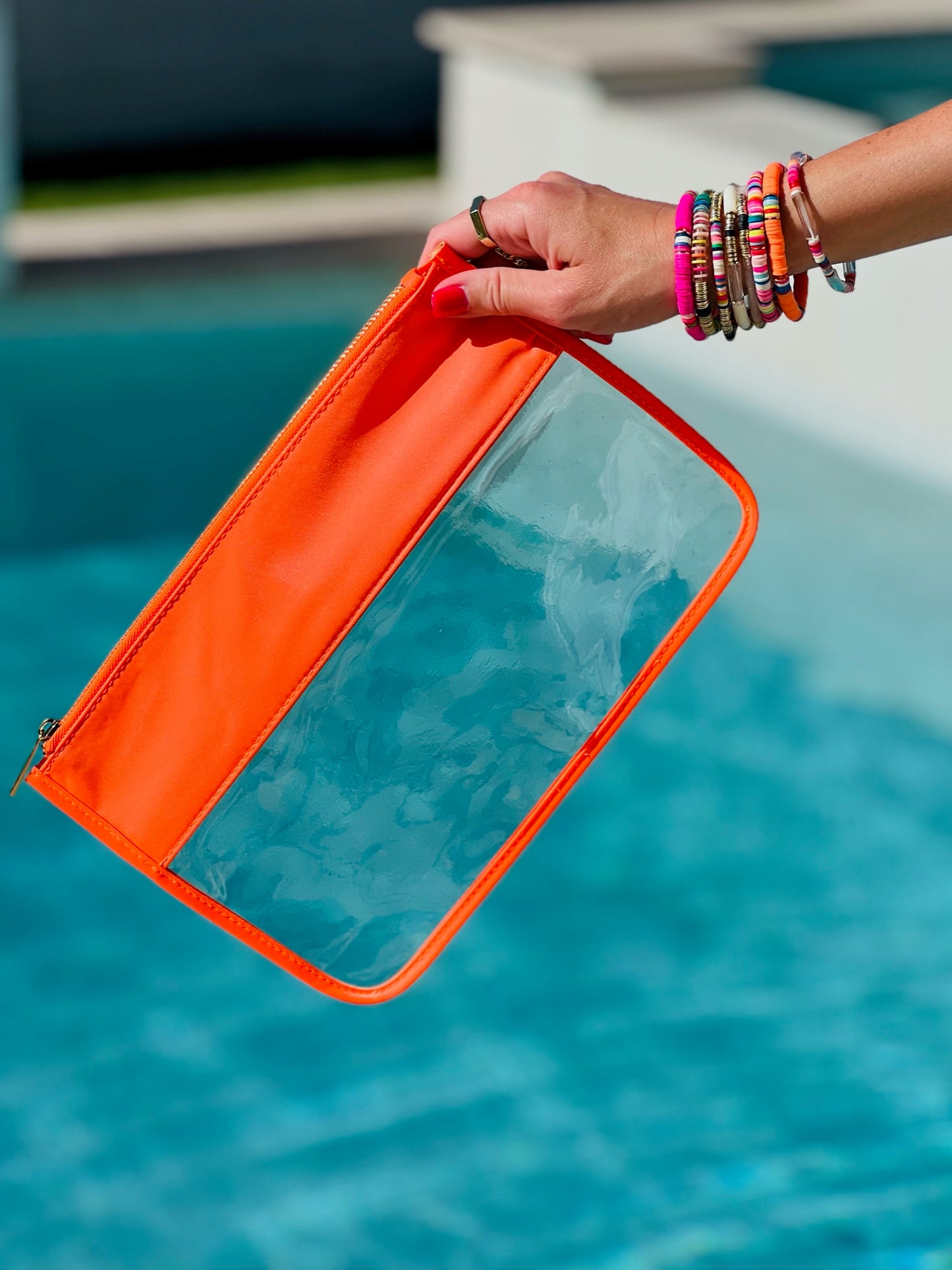 Neon Orange Clear Flat Pouch