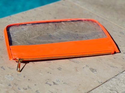 Neon Orange Clear Flat Pouch