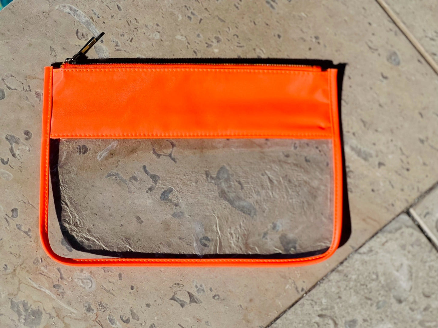 Neon Orange Clear Flat Pouch