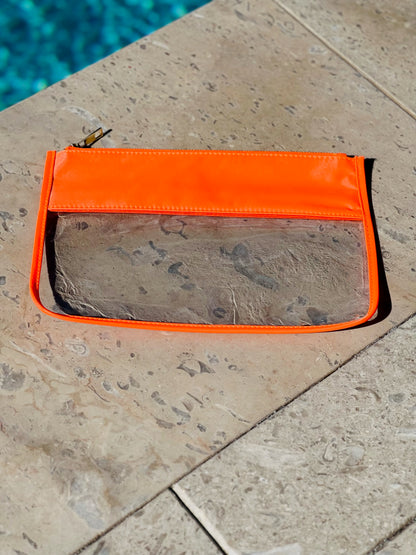 Neon Orange Clear Flat Pouch